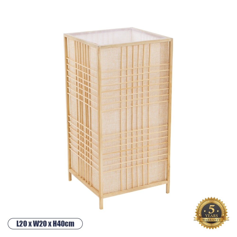 GloboStar® JUNIE 01997 Boho Επιτραπέζιο Φωτιστικό Πορτατίφ Μονόφωτο 1 x E27 IP20 Μπεζ Ύφασμα με Μπεζ Ξύλο - Μ20 x Π20 x Υ40cm