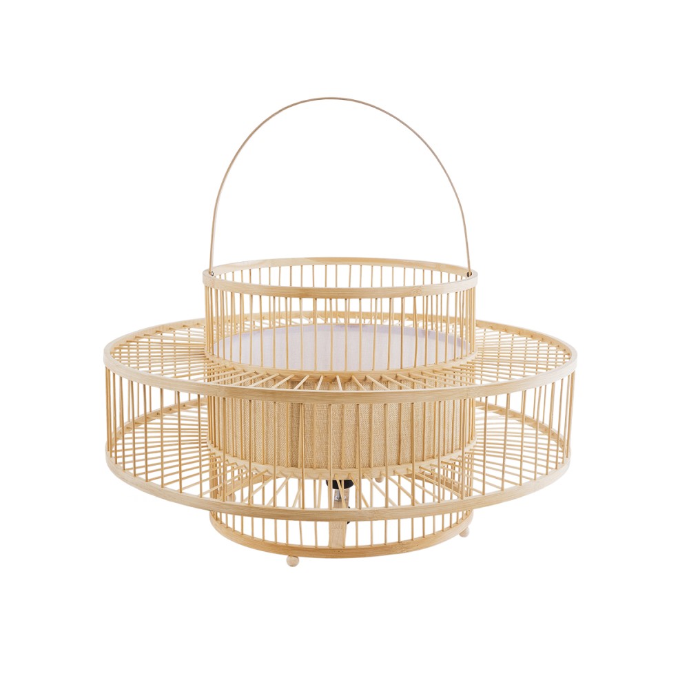 GloboStar® SORENIA 02004 Boho Επιδαπέδιο Φωτιστικό Μονόφωτο 1 x E27 IP20 Μπεζ Ξύλο - Μ60 x Π60 x Υ32cm