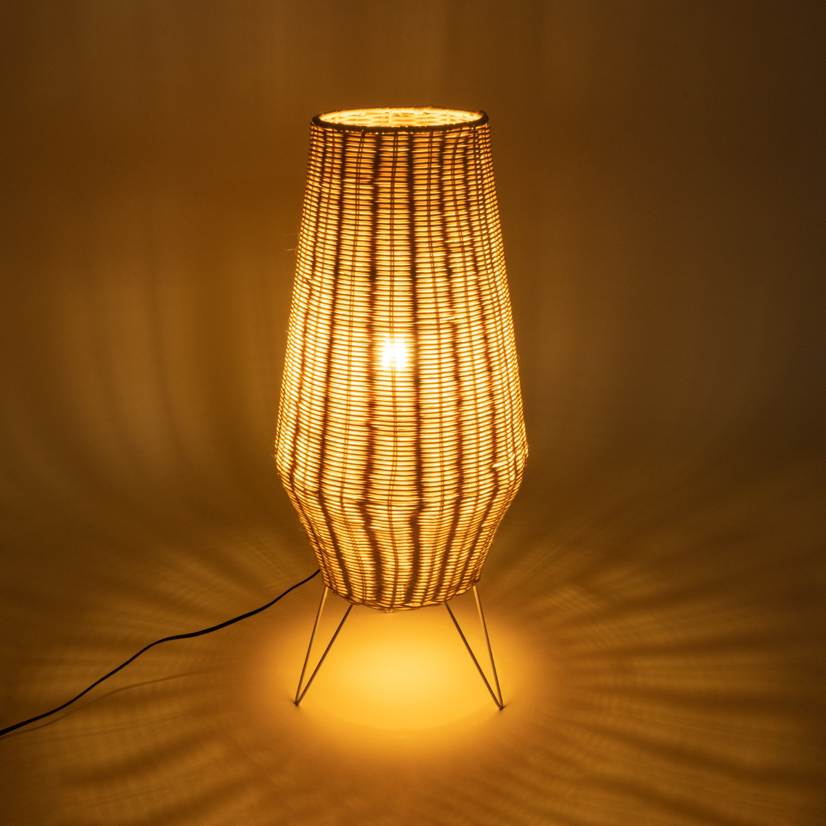 GloboStar® BOLSON 02012 Boho Επιδαπέδιο Φωτιστικό Μονόφωτο 1 x E27 IP20 Μπεζ Ξύλο με Λευκό Μέταλλο - Μ30 x Π30 x Υ70cm