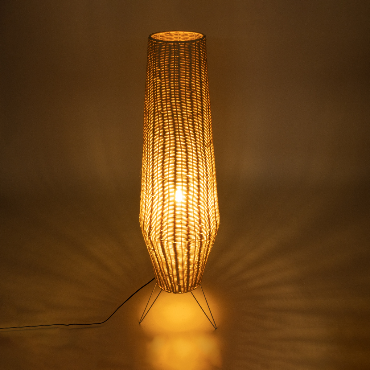 GloboStar® BOLSON 02013 Boho Επιδαπέδιο Φωτιστικό Μονόφωτο 1 x E27 IP20 Μπεζ Ξύλο με Λευκό Μέταλλο - Μ30 x Π30 x Υ120cm