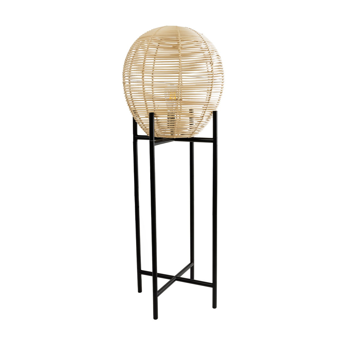 GloboStar® NERINA 02015 Boho Επιδαπέδιο Φωτιστικό Μονόφωτο 1 x E27 IP20 Μαύρο Μέταλλο με Μπεζ Ξύλο - Μ40 x Π40 x Υ115cm