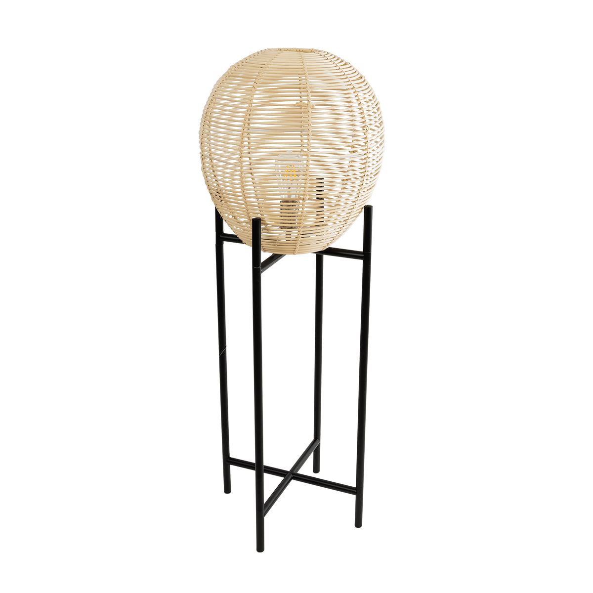 GloboStar® NERINA 02015 Boho Επιδαπέδιο Φωτιστικό Μονόφωτο 1 x E27 IP20 Μαύρο Μέταλλο με Μπεζ Ξύλο - Μ40 x Π40 x Υ115cm