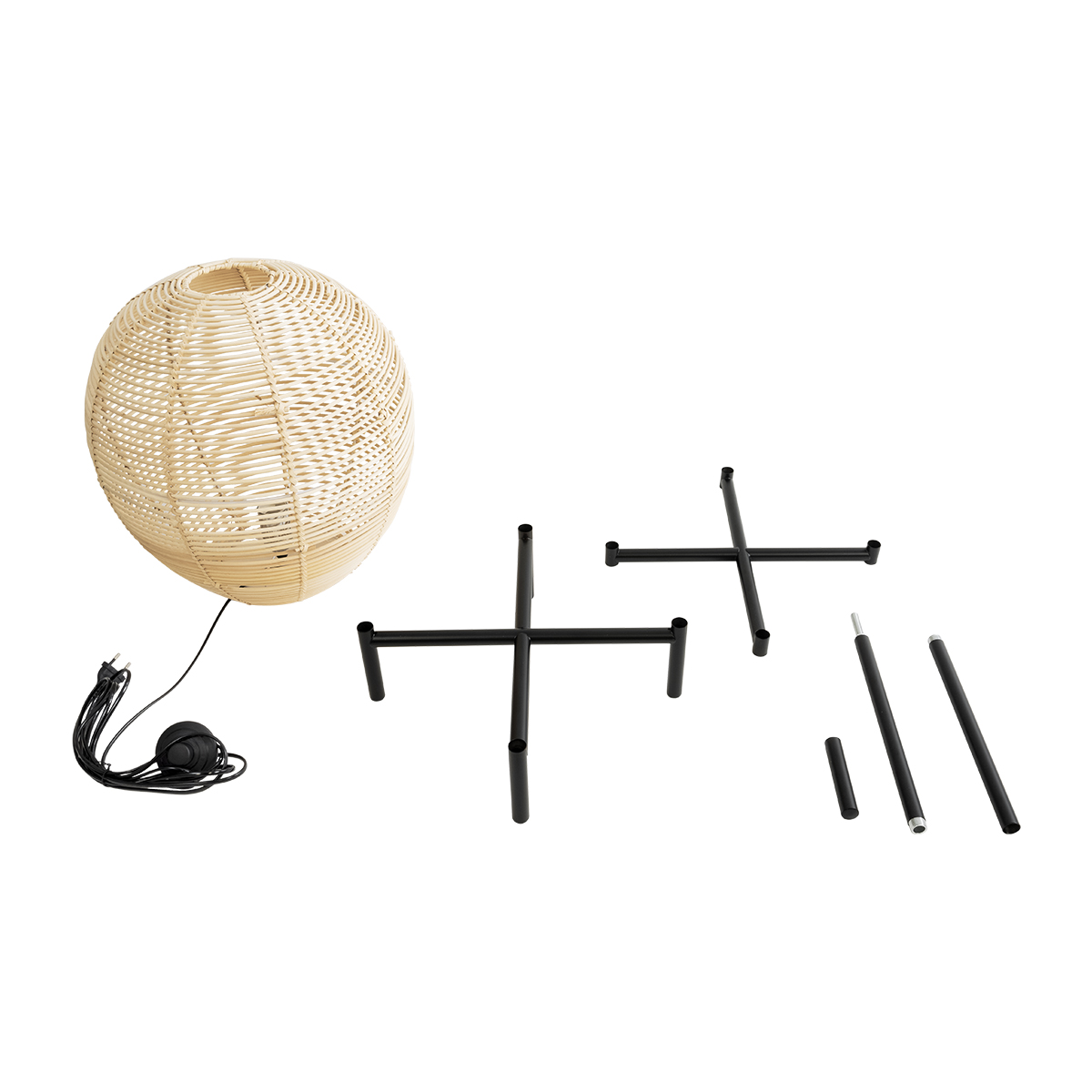 GloboStar® NERINA 02015 Boho Επιδαπέδιο Φωτιστικό Μονόφωτο 1 x E27 IP20 Μαύρο Μέταλλο με Μπεζ Ξύλο - Μ40 x Π40 x Υ115cm