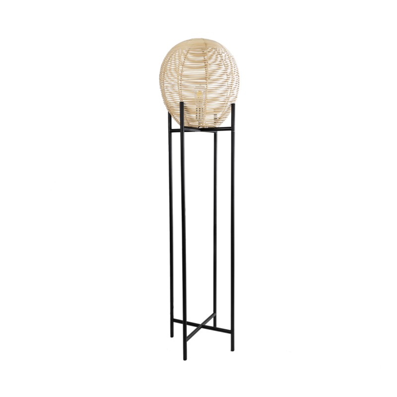 GloboStar® NERINA 02016 Boho Επιδαπέδιο Φωτιστικό Μονόφωτο 1 x E27 IP20 Μαύρο Μέταλλο με Μπεζ Ξύλο - Μ40 x Π40 x Υ160cm
