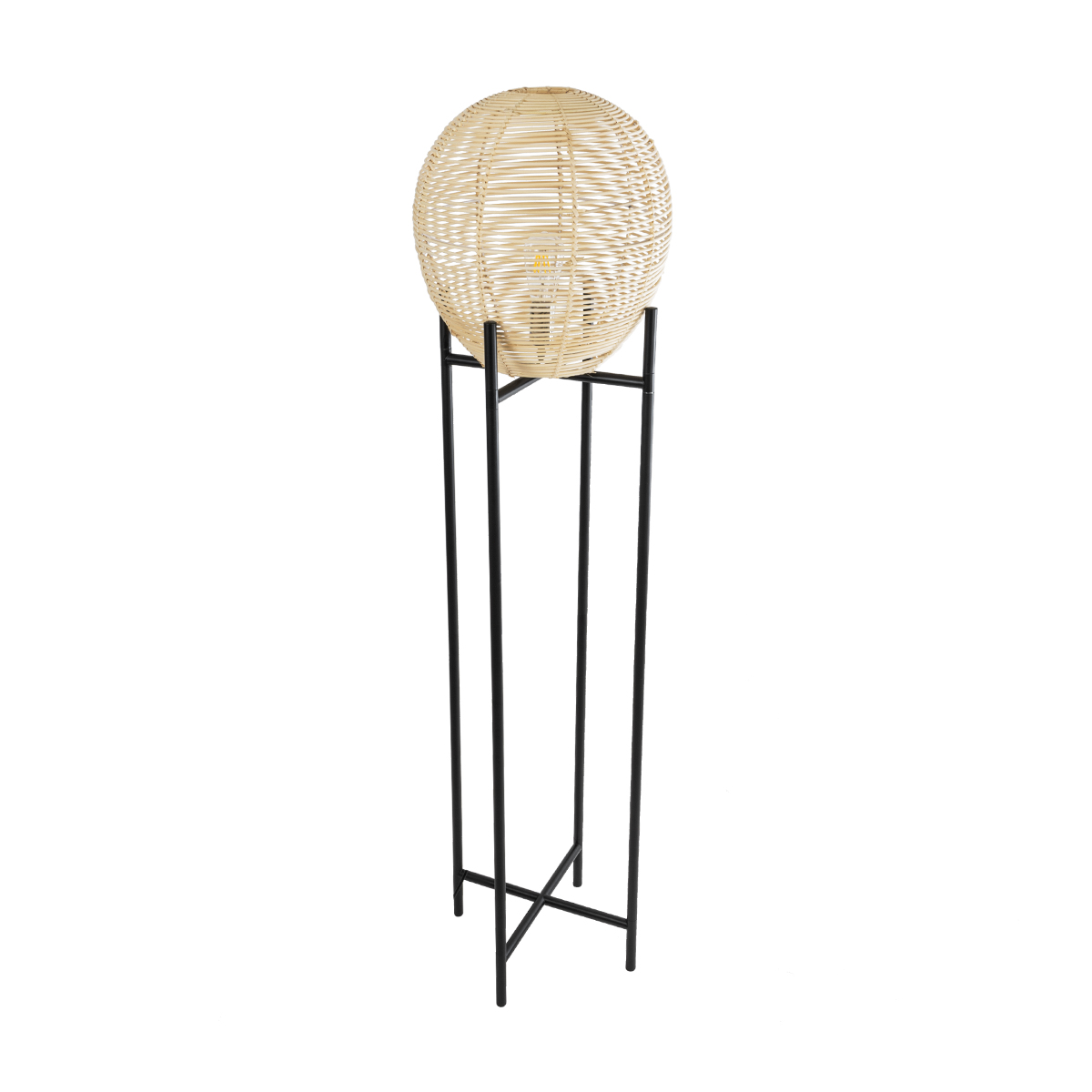 GloboStar® NERINA 02016 Boho Επιδαπέδιο Φωτιστικό Μονόφωτο 1 x E27 IP20 Μαύρο Μέταλλο με Μπεζ Ξύλο - Μ40 x Π40 x Υ160cm