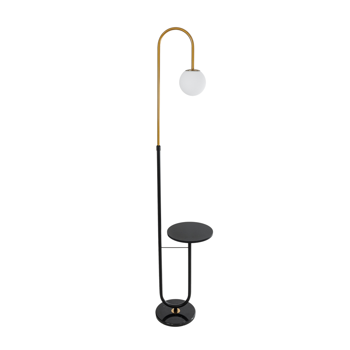 GloboStar® CORDELIA 02024 Μοντέρνο Επιδαπέδιο Φωτιστικό Μονόφωτο 1 x E27 IP20 Μαύρο & Χρυσό Αλουμίνιο, Λευκό Γυαλί με Μαύρο Μάρμαρο - Μ30 x Π38 x Υ180cm