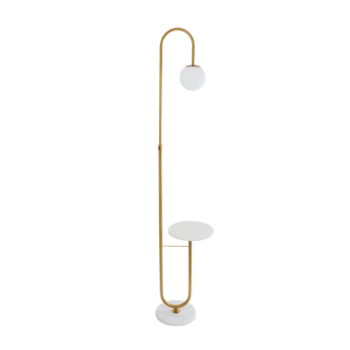 GloboStar® CORDELIA 02025 Μοντέρνο Επιδαπέδιο Φωτιστικό Μονόφωτο 1 x E27 IP20 Χρυσό Αλουμίνιο, Λευκό Γυαλί με Λευκό Μάρμαρο - Μ30 x Π38 x Υ180cm