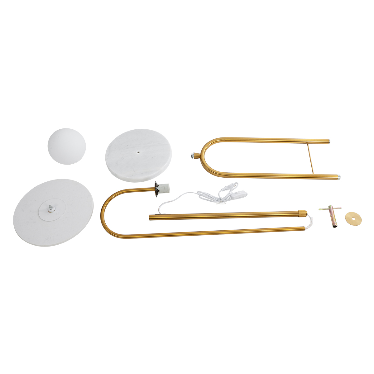 GloboStar® CORDELIA 02025 Μοντέρνο Επιδαπέδιο Φωτιστικό Μονόφωτο 1 x E27 IP20 Χρυσό Αλουμίνιο, Λευκό Γυαλί με Λευκό Μάρμαρο - Μ30 x Π38 x Υ180cm