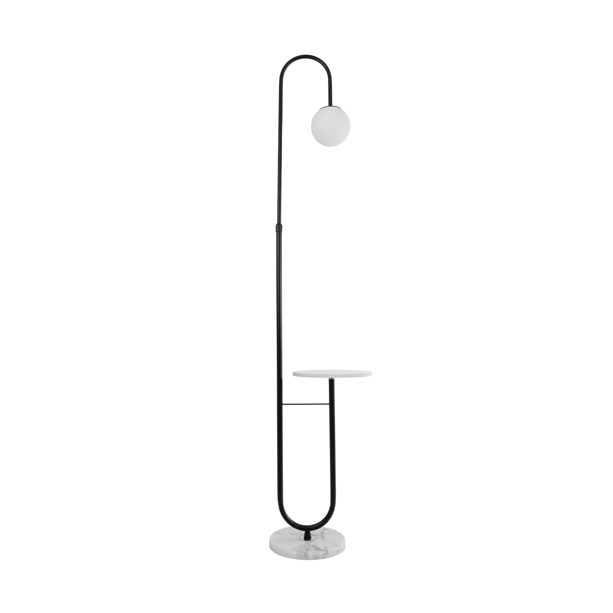 GloboStar® CORDELIA 02026 Μοντέρνο Επιδαπέδιο Φωτιστικό Μονόφωτο 1 x E27 IP20  - Μαύρο Αλουμίνιο, Λευκό Γυαλί με Λευκό Μάρμαρο - Μ30 x Π38 x Υ180cm