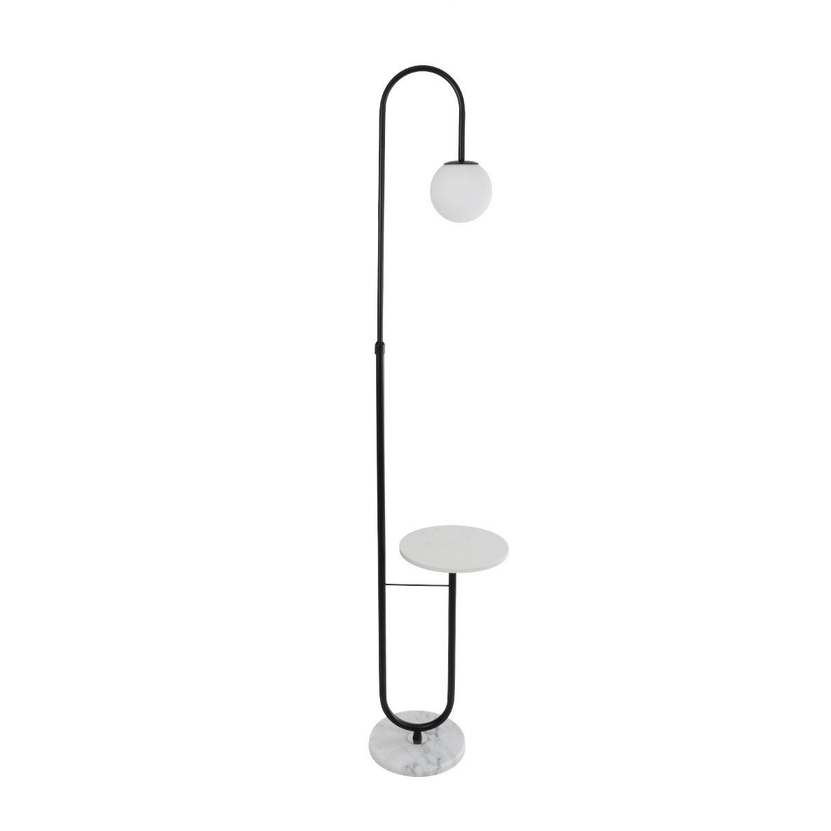 GloboStar® CORDELIA 02026 Μοντέρνο Επιδαπέδιο Φωτιστικό Μονόφωτο 1 x E27 IP20  - Μαύρο Αλουμίνιο, Λευκό Γυαλί με Λευκό Μάρμαρο - Μ30 x Π38 x Υ180cm