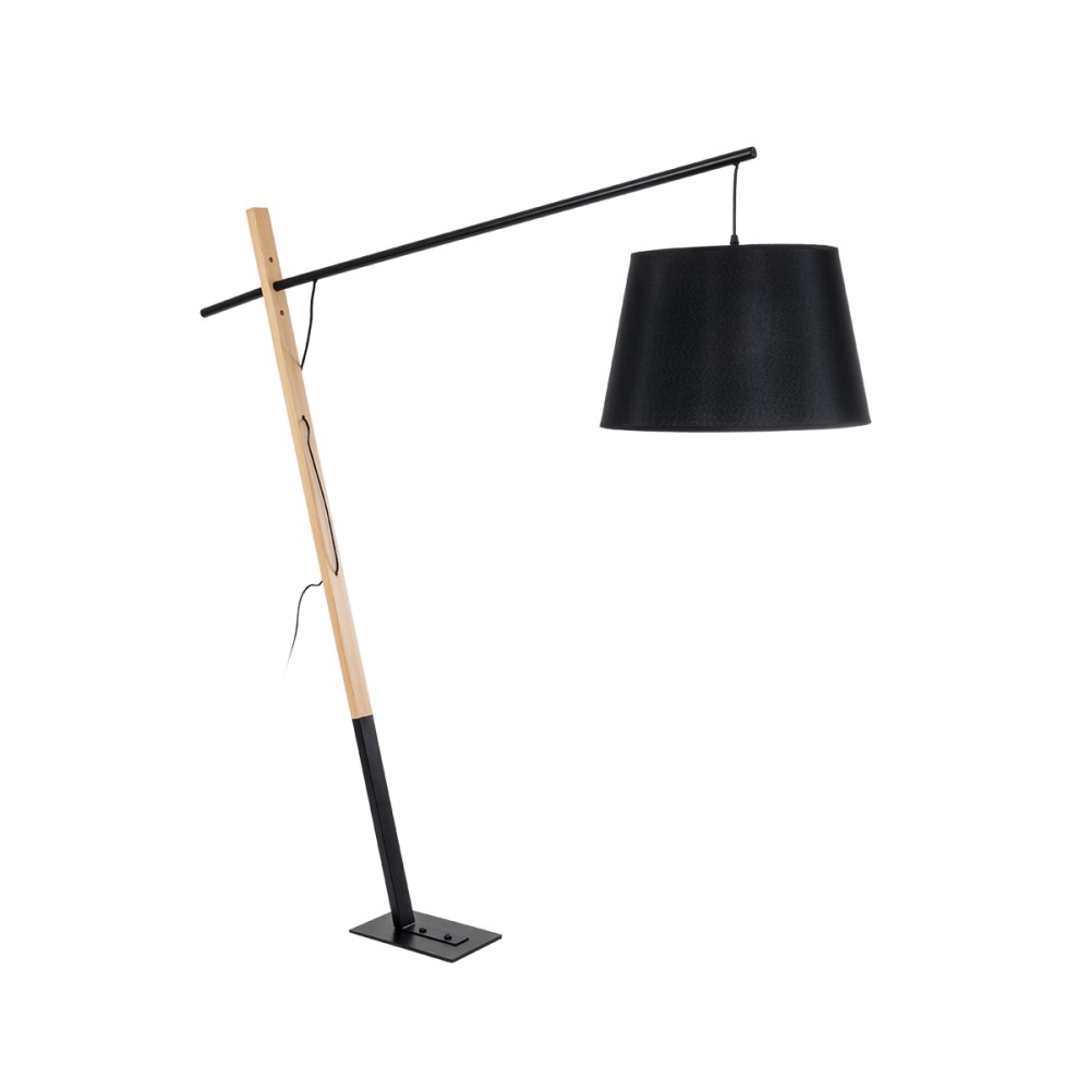 GloboStar® KELSIE 02029 Μοντέρνο Επιδαπέδιο Φωτιστικό Μονόφωτο 1 x E27 IP20 Μαύρο Μέταλλο, Μαύρο Ύφασμα με Μπεζ Ξύλο - Μ40 x Π125 x Υ140cm