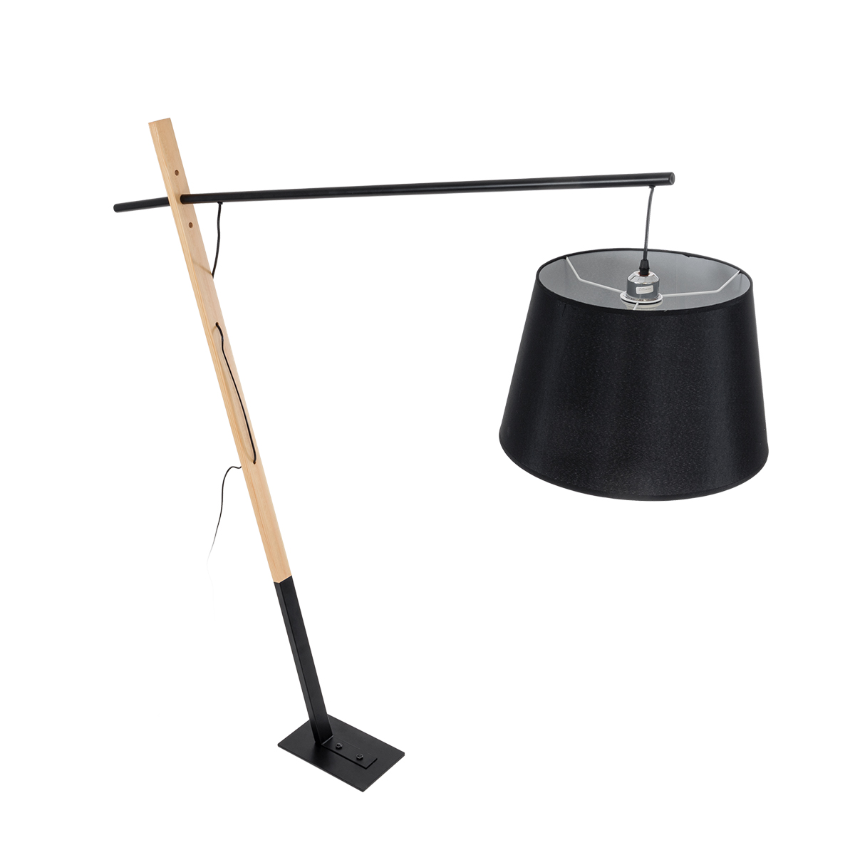 GloboStar® KELSIE 02029 Μοντέρνο Επιδαπέδιο Φωτιστικό Μονόφωτο 1 x E27 IP20 Μαύρο Μέταλλο, Μαύρο Ύφασμα με Μπεζ Ξύλο - Μ40 x Π125 x Υ140cm