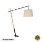 GloboStar® KELSIE 02030 Μοντέρνο Επιδαπέδιο Φωτιστικό Μονόφωτο 1 x E27 IP20 Μαύρο Μέταλλο, Μπεζ Ύφασμα με Μπεζ Ξύλο - Μ40 x Π125 x Υ140cm
