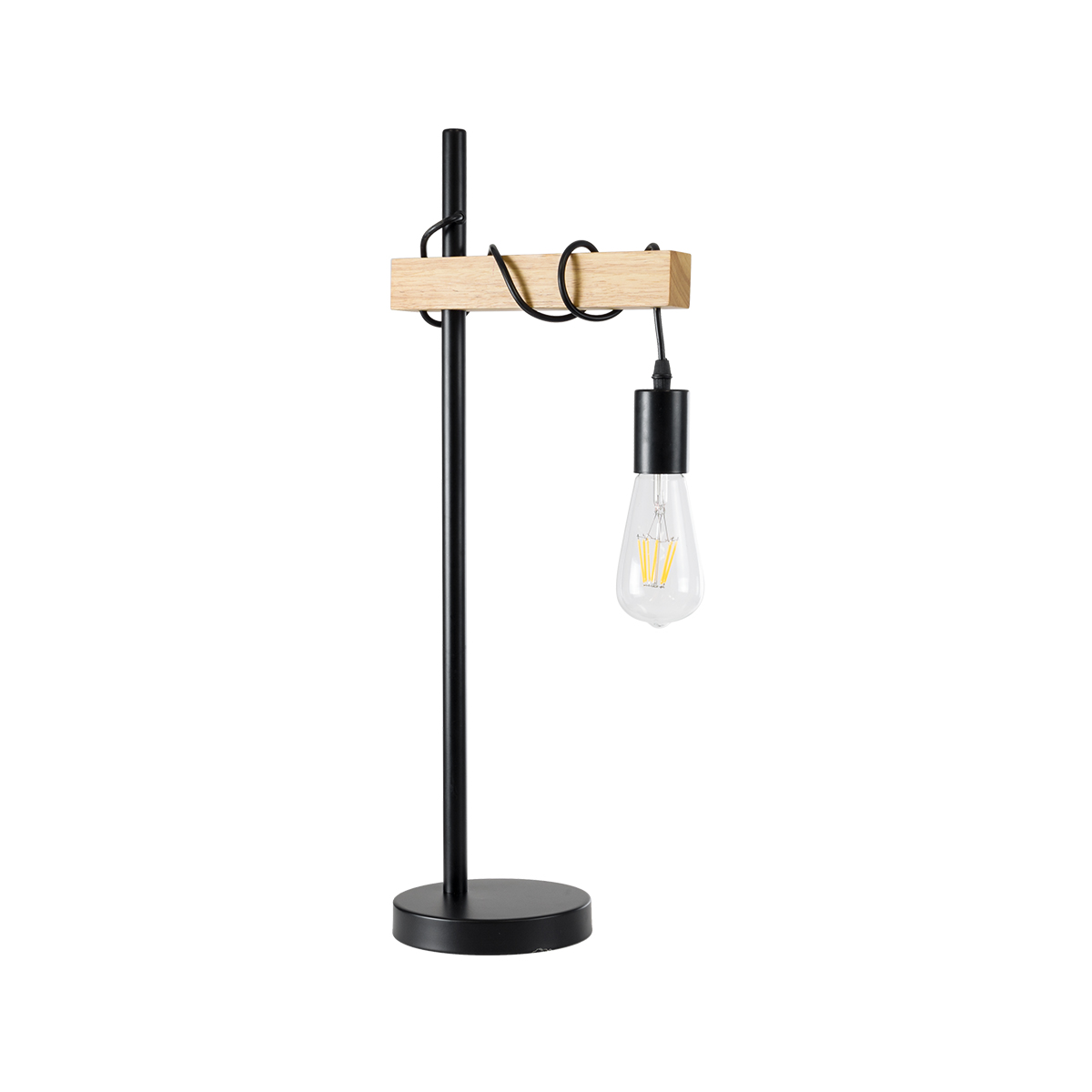 GloboStar® MINDELO 02032 Μοντέρνο Επιτραπέζιο Φωτιστικό Μονόφωτο 1 x E27 AC220-240V IP20 - Μ25 x Π15 x Υ60cm - Μαύρο Μεταλλικό Σώμα με Μπεζ Ξύλινη Βάση