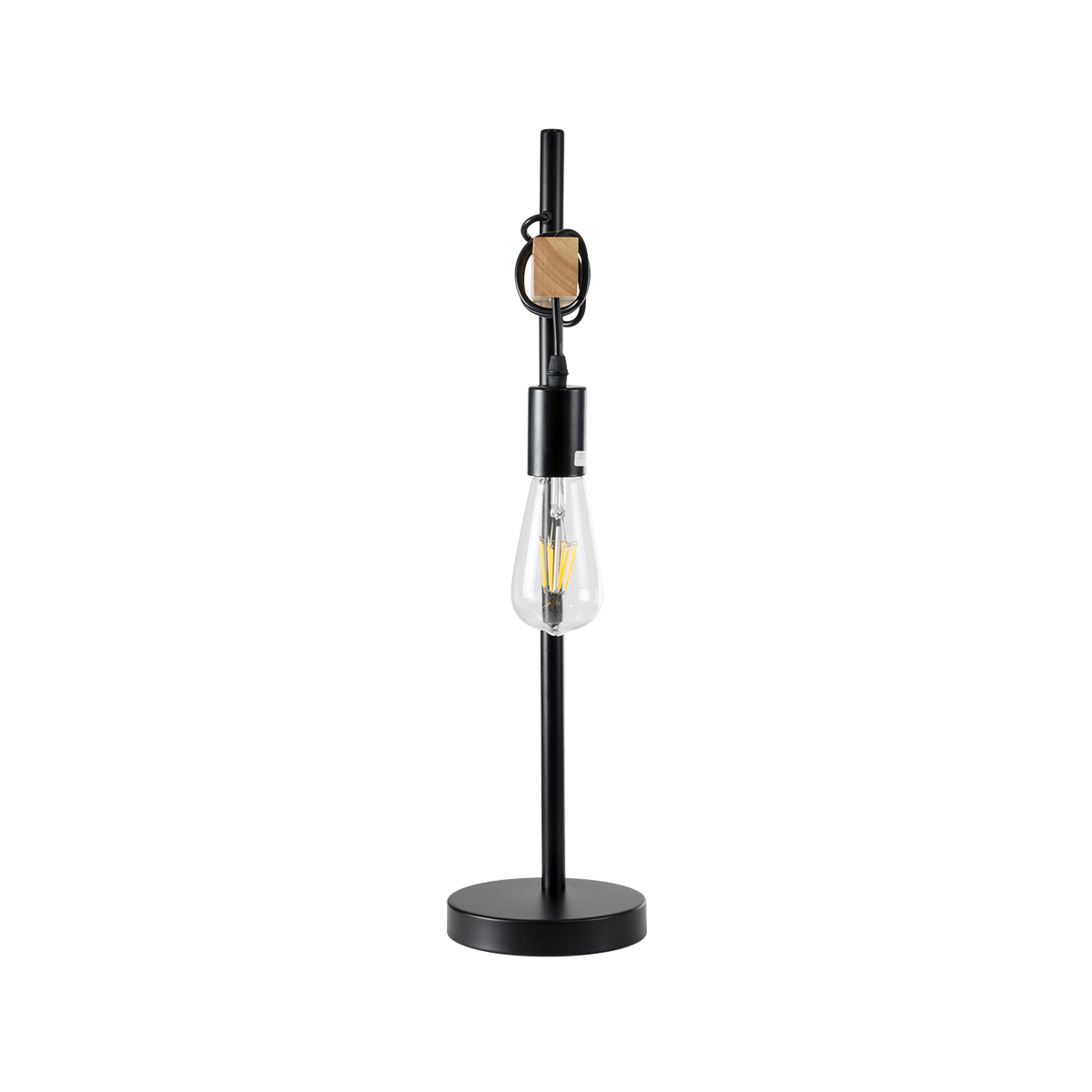 GloboStar® MINDELO 02032 Μοντέρνο Επιτραπέζιο Φωτιστικό Μονόφωτο 1 x E27 AC220-240V IP20 - Μ25 x Π15 x Υ60cm - Μαύρο Μεταλλικό Σώμα με Μπεζ Ξύλινη Βάση