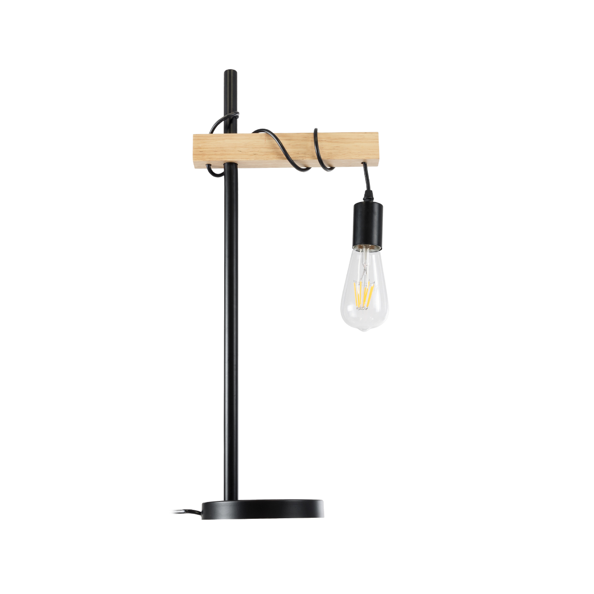 GloboStar® MINDELO 02032 Μοντέρνο Επιτραπέζιο Φωτιστικό Μονόφωτο 1 x E27 AC220-240V IP20 - Μ25 x Π15 x Υ60cm - Μαύρο Μεταλλικό Σώμα με Μπεζ Ξύλινη Βάση