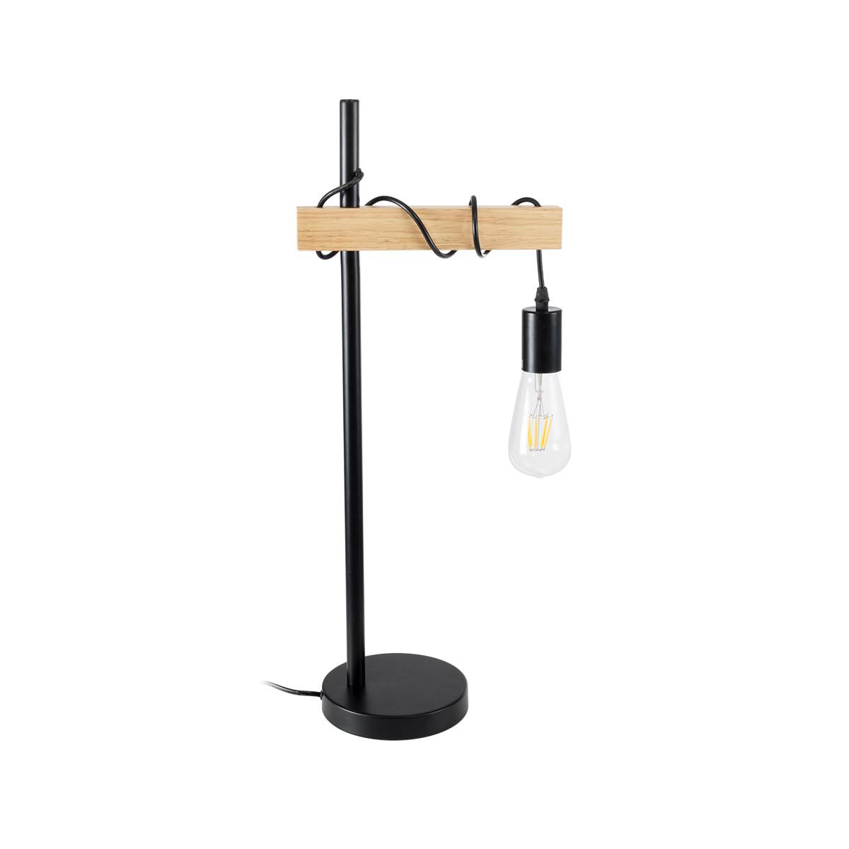 GloboStar® MINDELO 02032 Μοντέρνο Επιτραπέζιο Φωτιστικό Μονόφωτο 1 x E27 AC220-240V IP20 - Μ25 x Π15 x Υ60cm - Μαύρο Μεταλλικό Σώμα με Μπεζ Ξύλινη Βάση