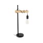 GloboStar® MINDELO 02032 Μοντέρνο Επιτραπέζιο Φωτιστικό Μονόφωτο 1 x E27 AC220-240V IP20 - Μ25 x Π15 x Υ60cm - Μαύρο Μεταλλικό Σώμα με Μπεζ Ξύλινη Βάση