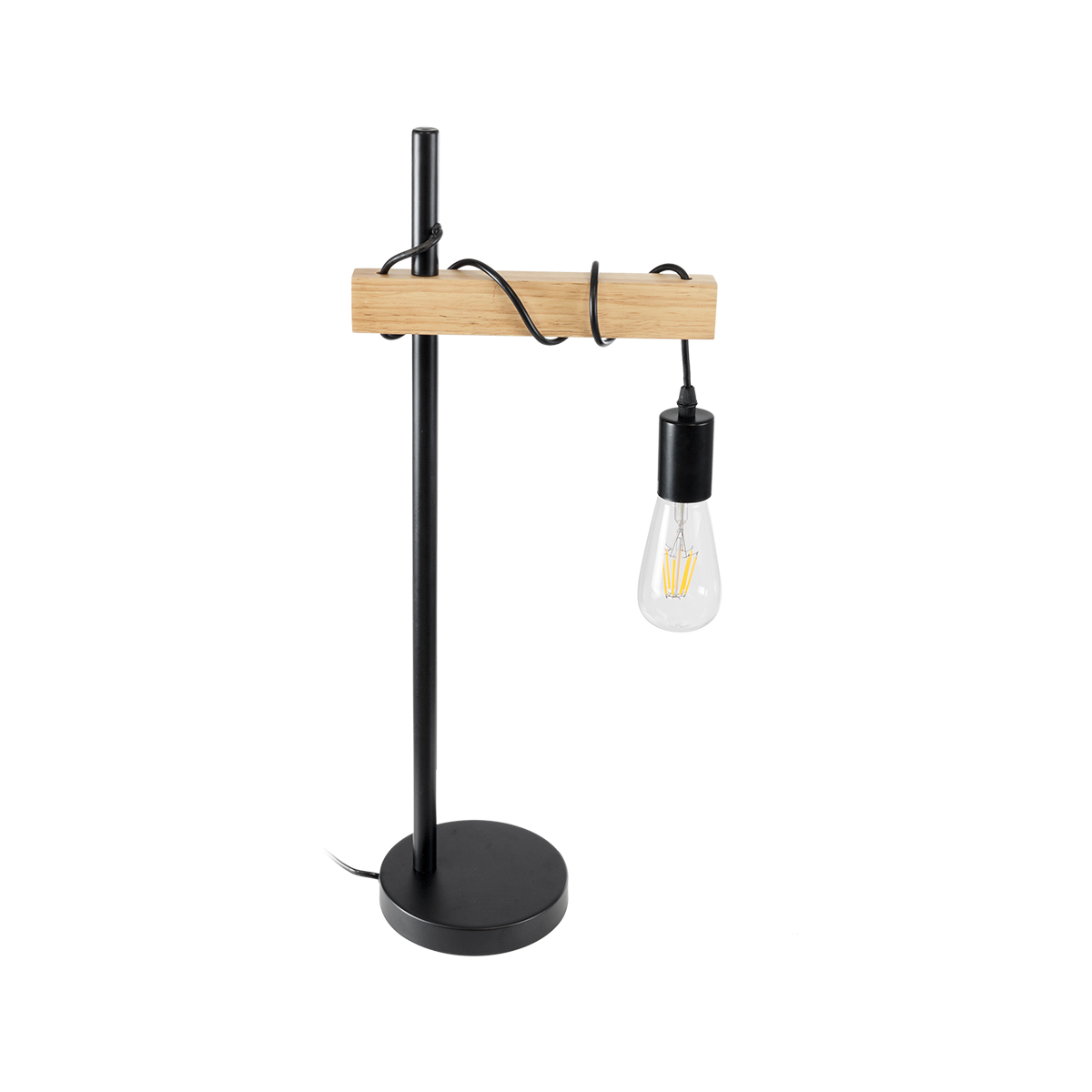 GloboStar® MINDELO 02032 Μοντέρνο Επιτραπέζιο Φωτιστικό Μονόφωτο 1 x E27 AC220-240V IP20 - Μ25 x Π15 x Υ60cm - Μαύρο Μεταλλικό Σώμα με Μπεζ Ξύλινη Βάση