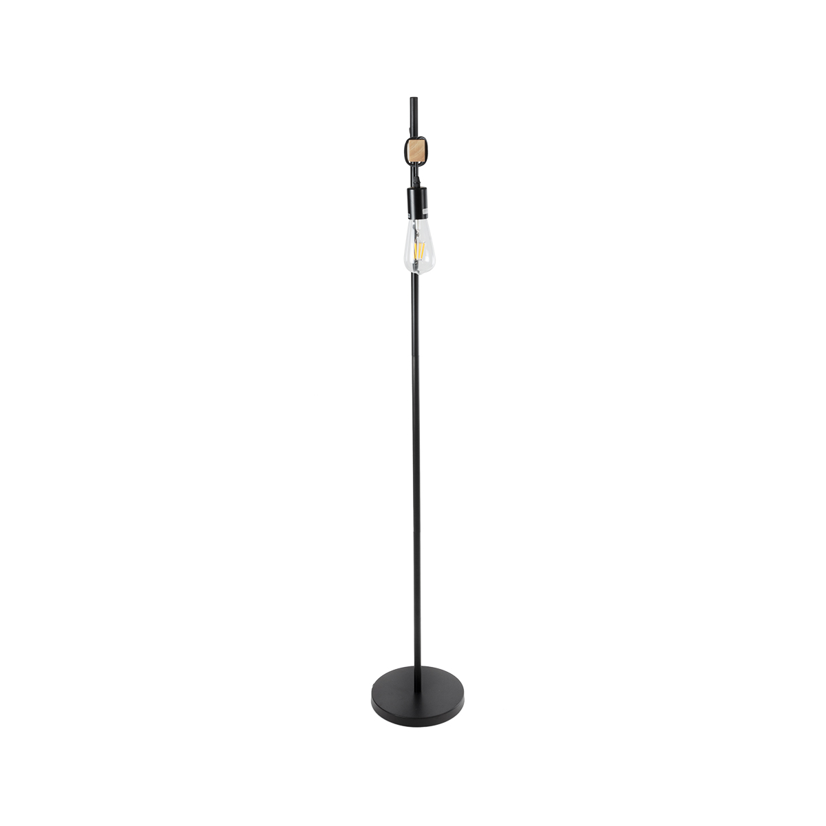 GloboStar® MINDELO 02033 Μοντέρνο Επιδαπέδιο Φωτιστικό Μονόφωτο 1 x E27 IP20 Μαύρο Μέταλλο με Μπεζ Ξύλο - Μ35 x Π24 x Υ150cm