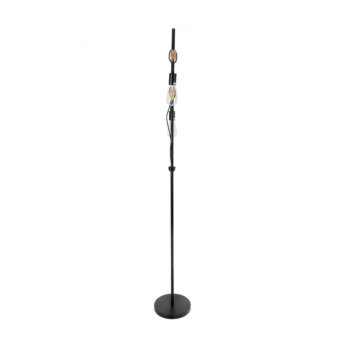 GloboStar® MINDELO 02034 Μοντέρνο Επιδαπέδιο Φωτιστικό Μονόφωτο 2 x E27 IP20 Μαύρο Μέταλλο με Μπεζ Ξύλο - Μ40 x Π24 x Υ175cm