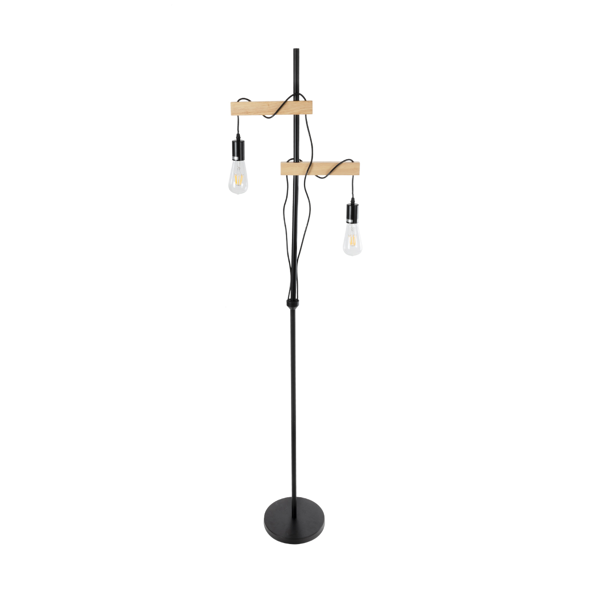 GloboStar® MINDELO 02034 Μοντέρνο Επιδαπέδιο Φωτιστικό Μονόφωτο 2 x E27 IP20 Μαύρο Μέταλλο με Μπεζ Ξύλο - Μ40 x Π24 x Υ175cm
