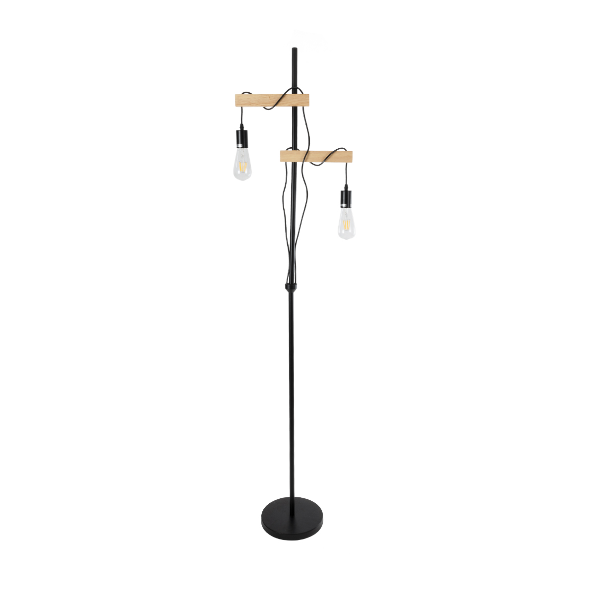 GloboStar® MINDELO 02034 Μοντέρνο Επιδαπέδιο Φωτιστικό Μονόφωτο 2 x E27 IP20 Μαύρο Μέταλλο με Μπεζ Ξύλο - Μ40 x Π24 x Υ175cm