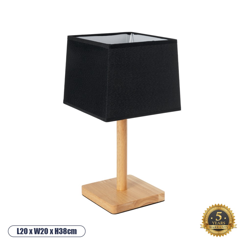 GloboStar® KOLIPE 02039 Μοντέρνο Επιτραπέζιο Φωτιστικό Πορτατίφ Μονόφωτο 1 x E27 IP20 Μπεζ Ξύλο με Μαύρο Ύφασμα - Μ20 x Π20 x Υ38cm