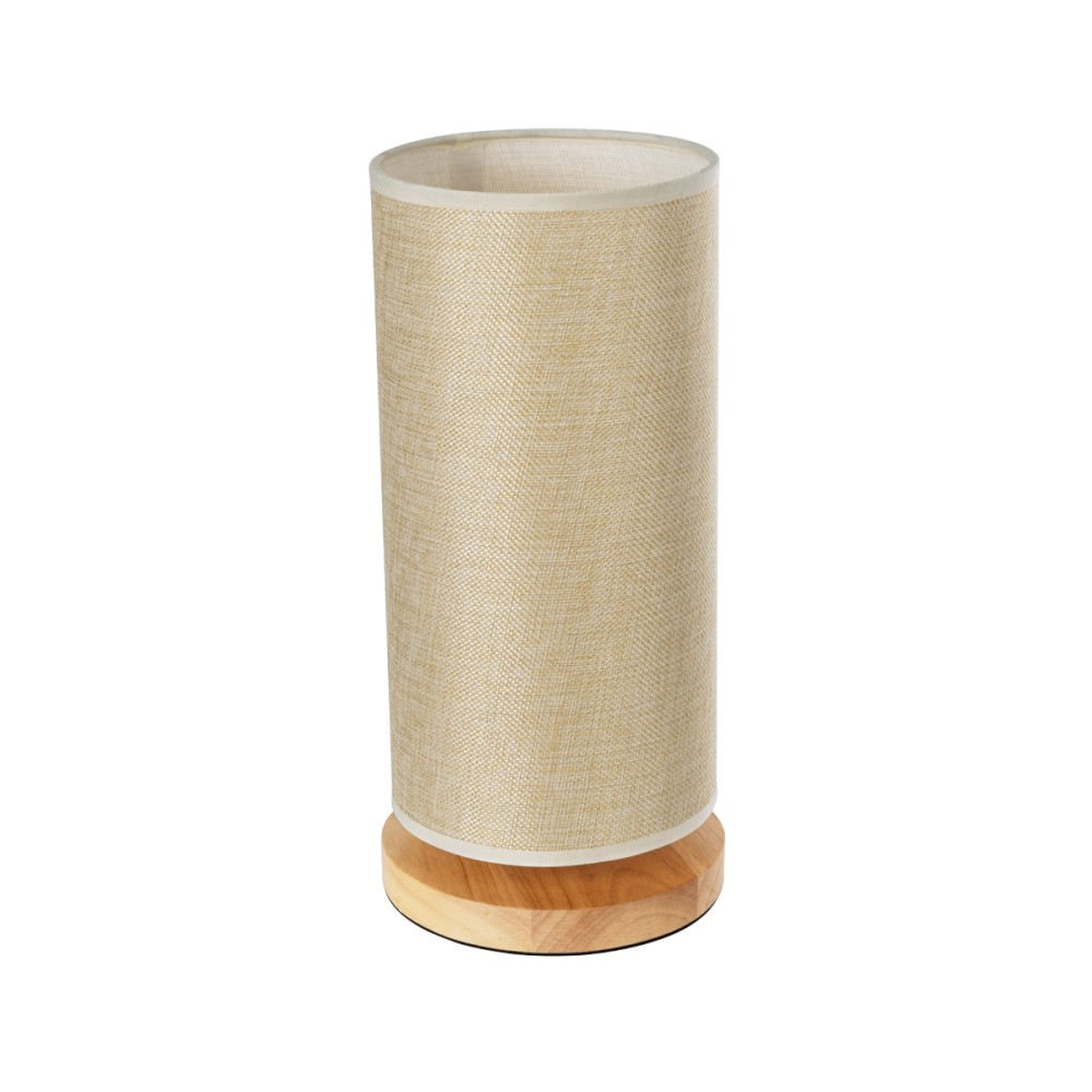 GloboStar® VALVERDE 02040 Boho Επιτραπέζιο Φωτιστικό Πορτατίφ Μονόφωτο 1 x E27 IP20 Μπεζ Ξύλο με Μπεζ Ύφασμα - Μ15 x Π15 x Υ30cm