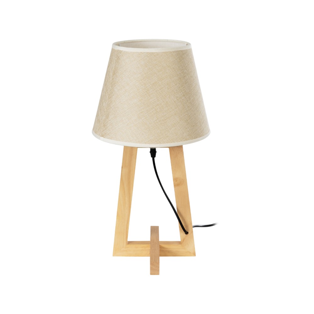 GloboStar® TAKIKO 02042 Μοντέρνο Επιτραπέζιο Φωτιστικό Πορτατίφ Μονόφωτο 1 x E27 IP20 Μπεζ Ξύλο με Μπεζ Ύφασμα - Μ25 x Π25 x Υ48cm