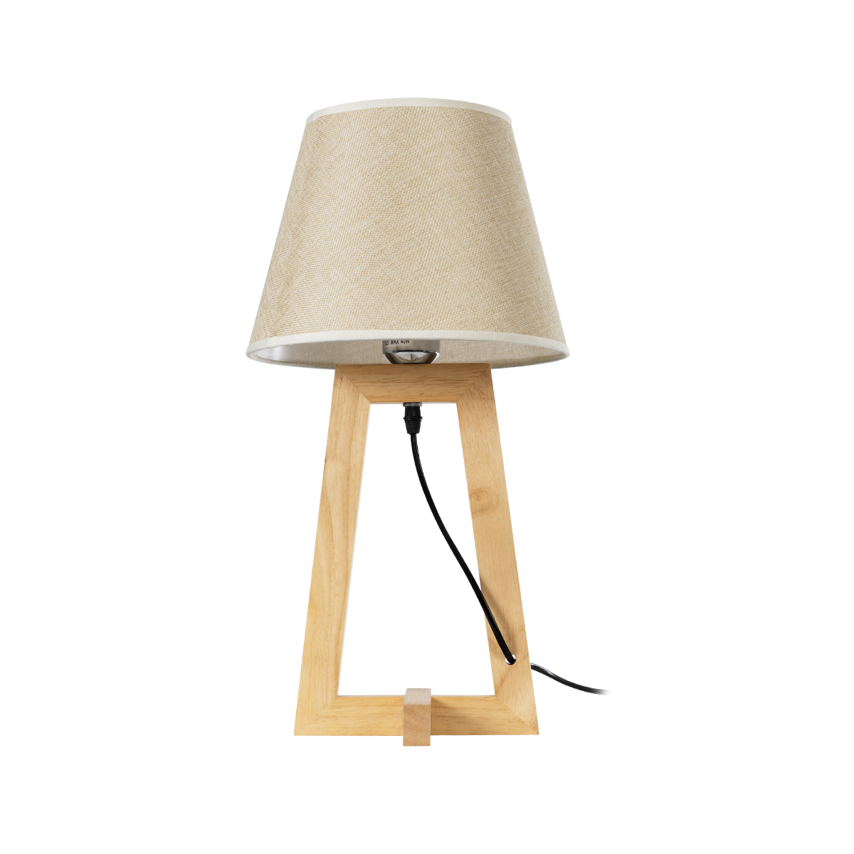 GloboStar® TAKIKO 02042 Μοντέρνο Επιτραπέζιο Φωτιστικό Μονόφωτο 1 x E27 AC220-240V IP20 - Φ25 x Υ48cm - Μπεζ Ξύλινη Βάση & Μπεζ Πλεκτό Καπέλο