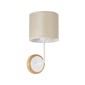 GloboStar® MANU 02044 Μοντέρνο Επιτοίχιο Φωτιστικό Απλίκα Μονόφωτο 1 x E27 IP20 Λευκό Μέταλλο, Μπεζ Ξύλο με Μπεζ Ύφασμα - Μ18 x Π20 x Υ37cm