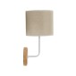 GloboStar® MANU 02044 Μοντέρνο Επιτοίχιο Φωτιστικό Απλίκα Μονόφωτο 1 x E27 IP20 Λευκό Μέταλλο, Μπεζ Ξύλο με Μπεζ Ύφασμα - Μ18 x Π20 x Υ37cm
