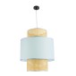 GloboStar® SAIGE 02045 Boho Κρεμαστό Φωτιστικό Πλέγμα Μονόφωτο 1 x E27 IP20 Μπεζ Ξύλο με Γαλάζιο Ύφασμα - Μ50 x Π50 x Υ60cm