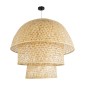 GloboStar® HIROKA 02046 Boho Κρεμαστό Φωτιστικό Καμπάνα Μονόφωτο 1 x E27 IP20 Μπεζ Ξύλο - Μ100 x Π100 x Υ110cm