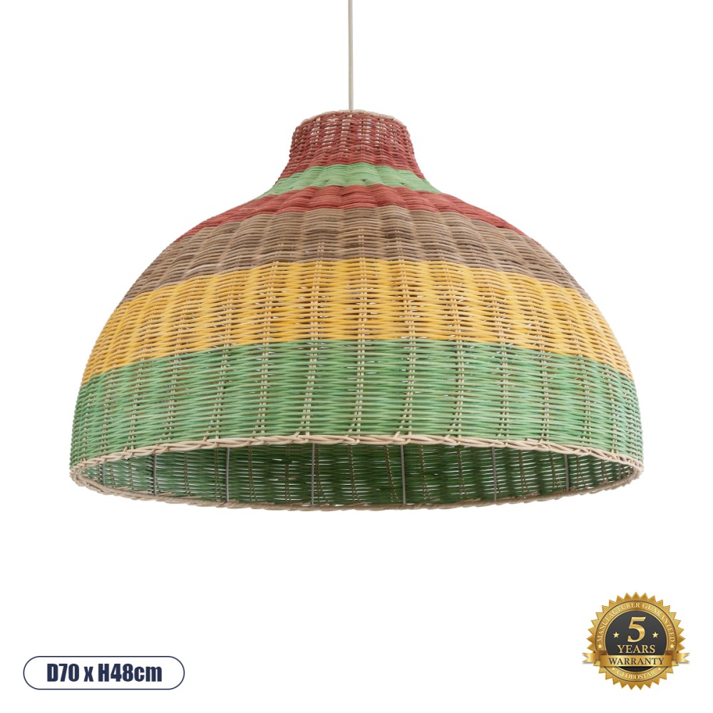 GloboStar® CABALLEROS 02054 Boho Κρεμαστό Φωτιστικό Καμπάνα Μονόφωτο 1 x E27 IP20 Πολύχρωμο Ξύλο - Μ70 x Π70 x Υ48cm
