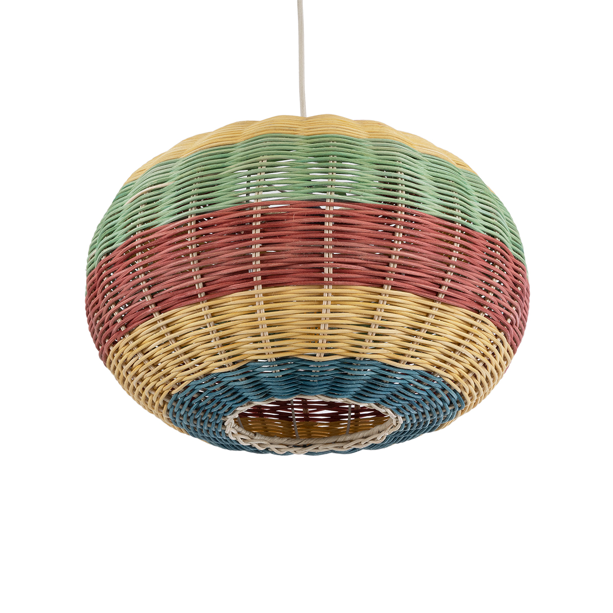 GloboStar® CABALLEROS 02055 Boho Κρεμαστό Φωτιστικό Πλέγμα Μονόφωτο 1 x E27 IP20 Πολύχρωμο Ξύλο - Μ40 x Π40 x Υ25cm