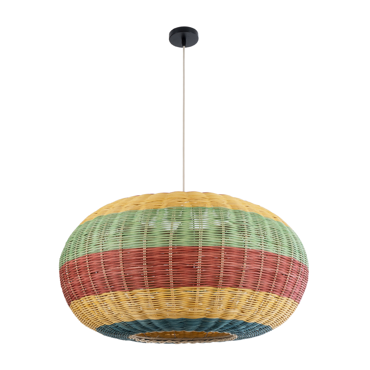 GloboStar® CABALLEROS 02056 Boho Κρεμαστό Φωτιστικό Πλέγμα Μονόφωτο 1 x E27 IP20 Πολύχρωμο Ξύλο - Μ70 x Π70 x Υ36cm