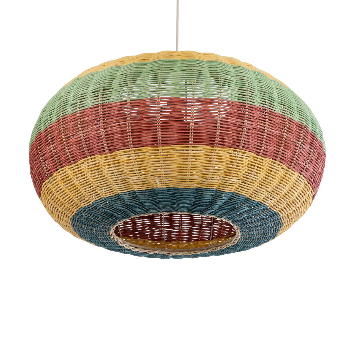 GloboStar® CABALLEROS 02056 Boho Κρεμαστό Φωτιστικό Πλέγμα Μονόφωτο 1 x E27 IP20 Πολύχρωμο Ξύλο - Μ70 x Π70 x Υ36cm