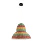 GloboStar® CABALLEROS 02057 Boho Κρεμαστό Φωτιστικό Καμπάνα Μονόφωτο 1 x E27 IP20 Πολύχρωμο Ξύλο - Μ40 x Π40 x Υ30cm