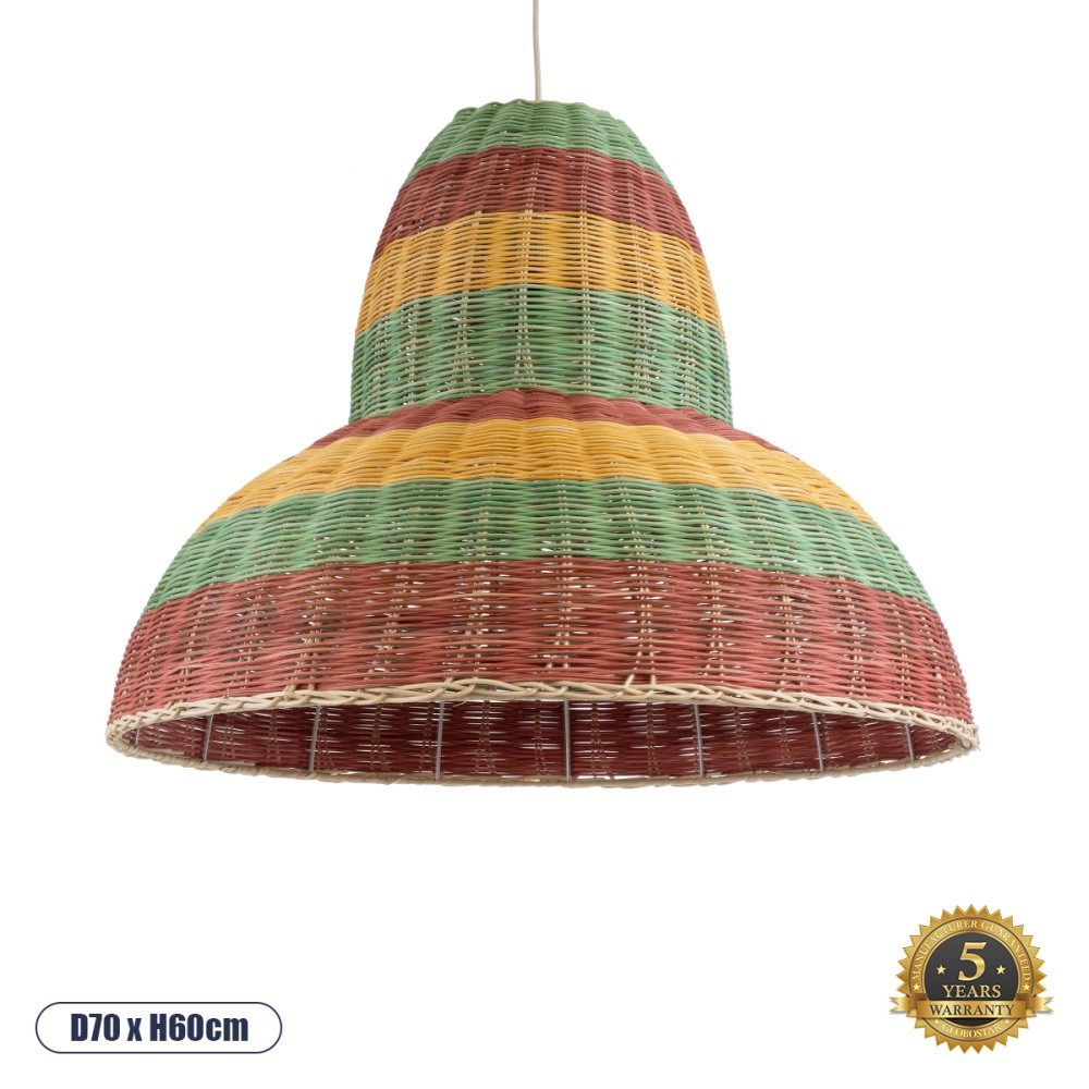 GloboStar® CABALLEROS 02058 Boho Κρεμαστό Φωτιστικό Καμπάνα Μονόφωτο 1 x E27 IP20 Πολύχρωμο Ξύλο - Μ70 x Π70 x Υ60cm
