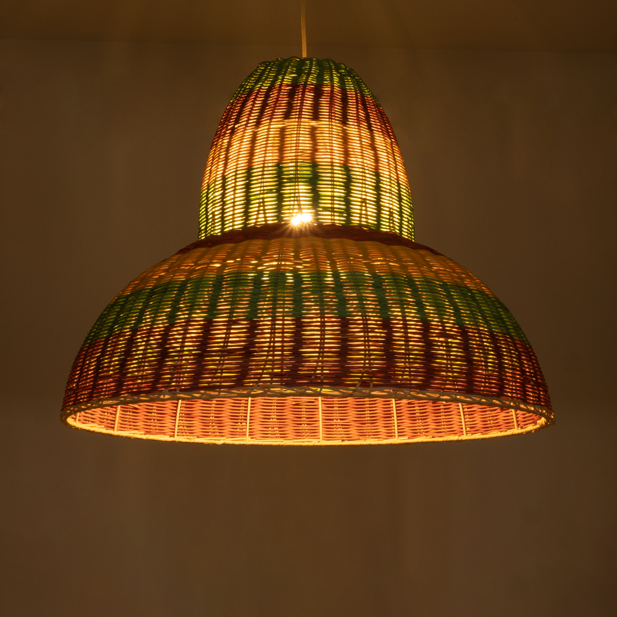 GloboStar® CABALLEROS 02058 Boho Κρεμαστό Φωτιστικό Καμπάνα Μονόφωτο 1 x E27 IP20 Πολύχρωμο Ξύλο - Μ70 x Π70 x Υ60cm