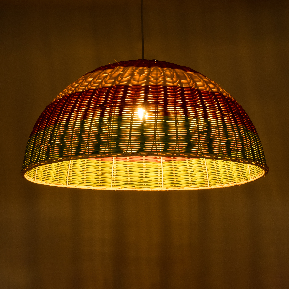 GloboStar® CABALLEROS 02061 Boho Κρεμαστό Φωτιστικό Καμπάνα Μονόφωτο 1 x E27 IP20 Πολύχρωμο Ξύλο - Μ70 x Π70 x Υ34cm