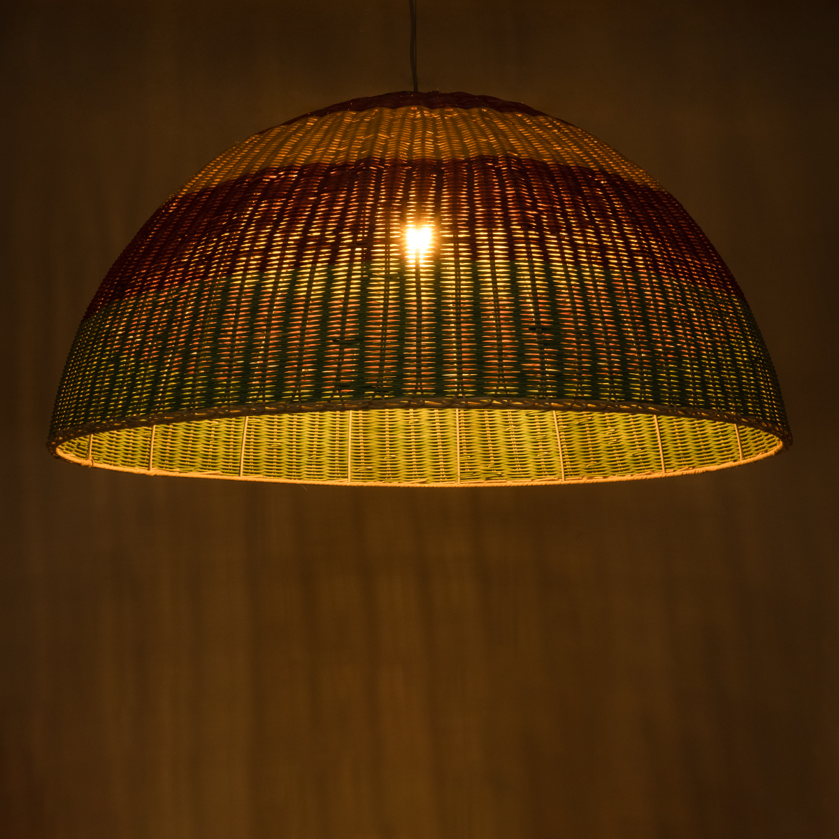 GloboStar® CABALLEROS 02062 Boho Κρεμαστό Φωτιστικό Καμπάνα Μονόφωτο 1 x E27 IP20 Πολύχρωμο Ξύλο - Μ100 x Π100 x Υ53cm
