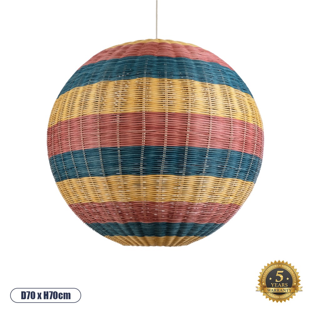 GloboStar® CABALLEROS 02063 Boho Κρεμαστό Φωτιστικό Μπάλα Μονόφωτο 1 x E27 IP20 Πολύχρωμο Ξύλο - Μ70 x Π70 x Υ70cm