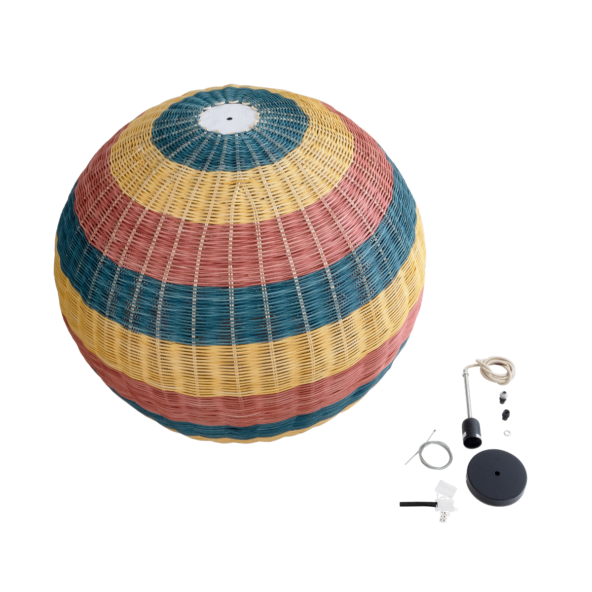 GloboStar® CABALLEROS 02064 Boho Κρεμαστό Φωτιστικό Μπάλα Μονόφωτο 1 x E27 IP20 Πολύχρωμο Ξύλο - Μ100 x Π100 x Υ100cm