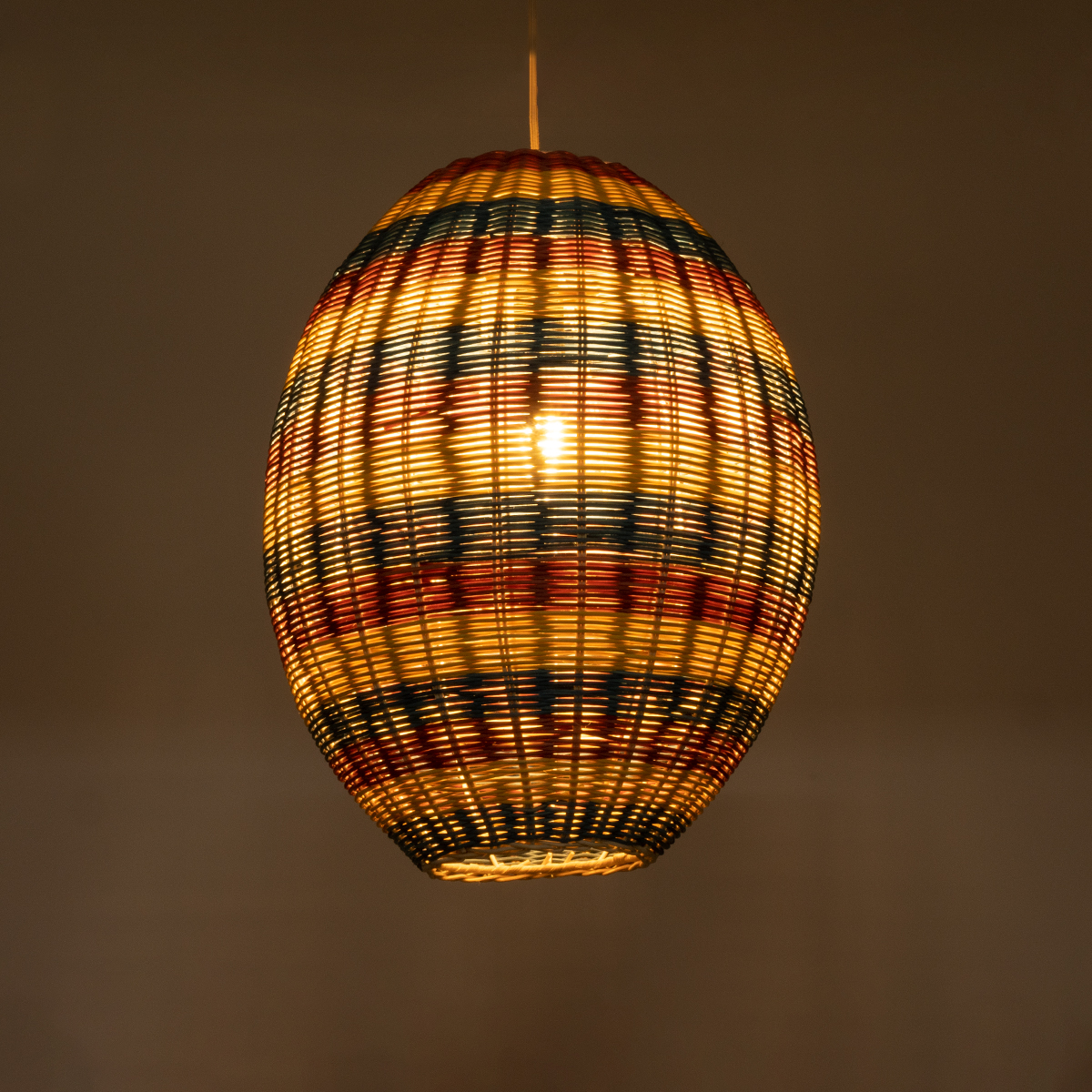 GloboStar® CABALLEROS 02065 Boho Κρεμαστό Φωτιστικό Πλέγμα Μονόφωτο 1 x E27 IP20 Πολύχρωμο Ξύλο - Μ40 x Π40 x Υ50cm