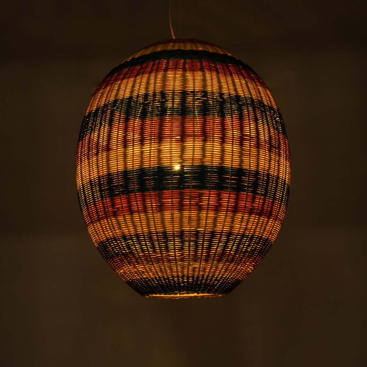 GloboStar® CABALLEROS 02066 Boho Κρεμαστό Φωτιστικό Πλέγμα Μονόφωτο 1 x E27 IP20 Πολύχρωμο Ξύλο - Μ70 x Π70 x Υ80cm