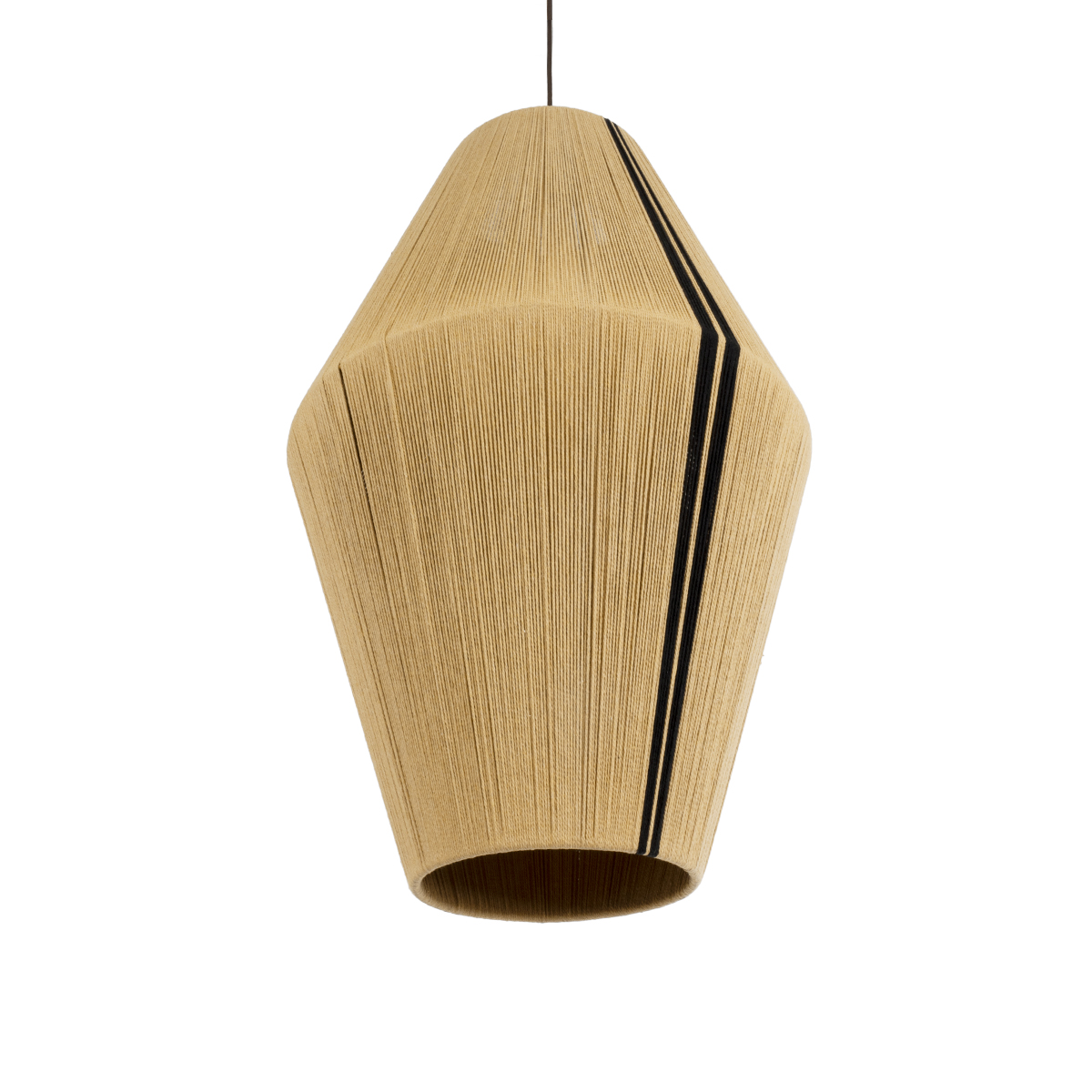 GloboStar® SALERNO 02077 Boho Κρεμαστό Φωτιστικό Πλέγμα Μονόφωτο 1 x E27 IP20 Μπεζ & Μαύρο Σχοινί - Μ50 x Π50 x Υ80cm