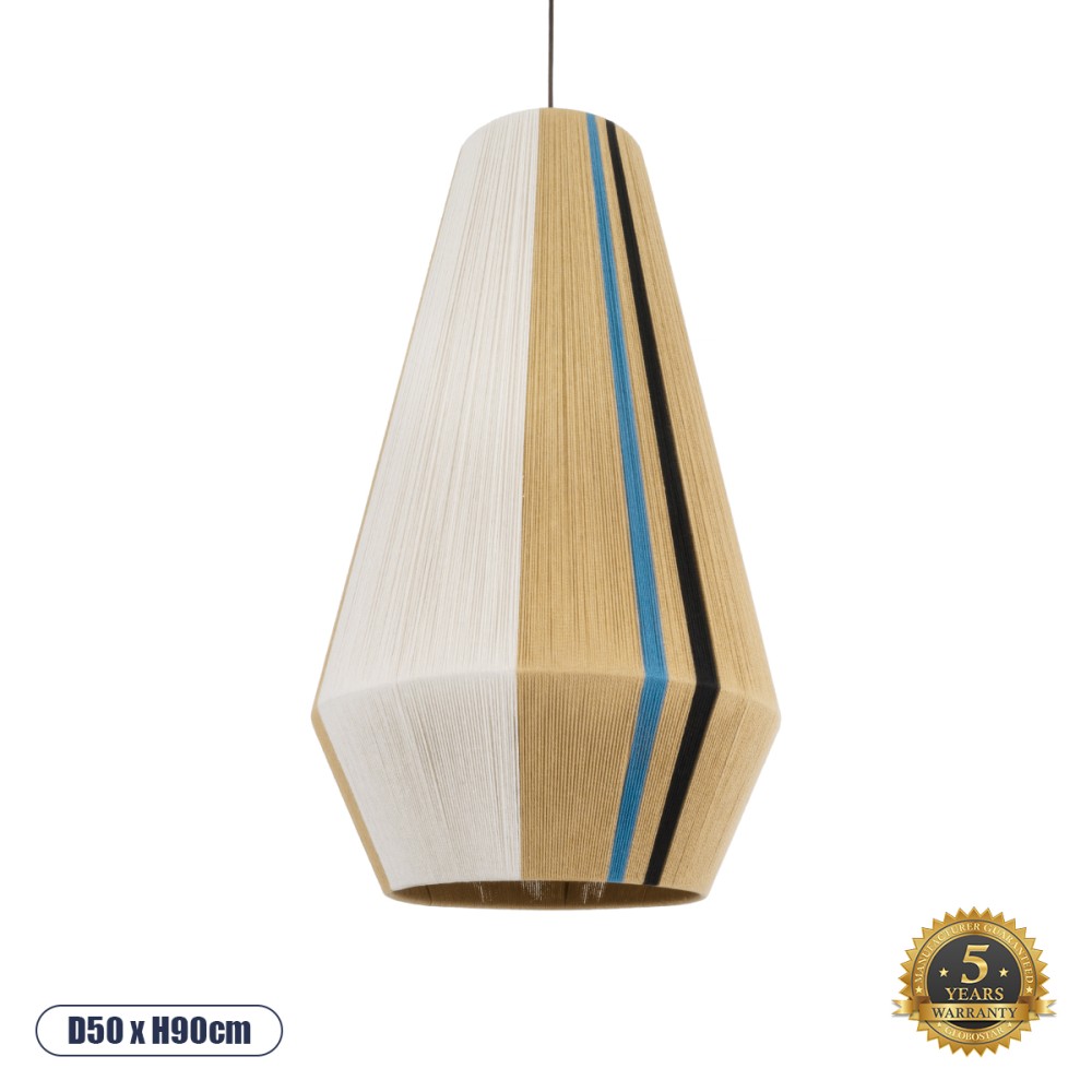 GloboStar® SALERNO 02079 Boho Κρεμαστό Φωτιστικό Πλέγμα Μονόφωτο 1 x E27 IP20 Πολύχρωμο Σχοινί - Μ50 x Π50 x Υ90cm